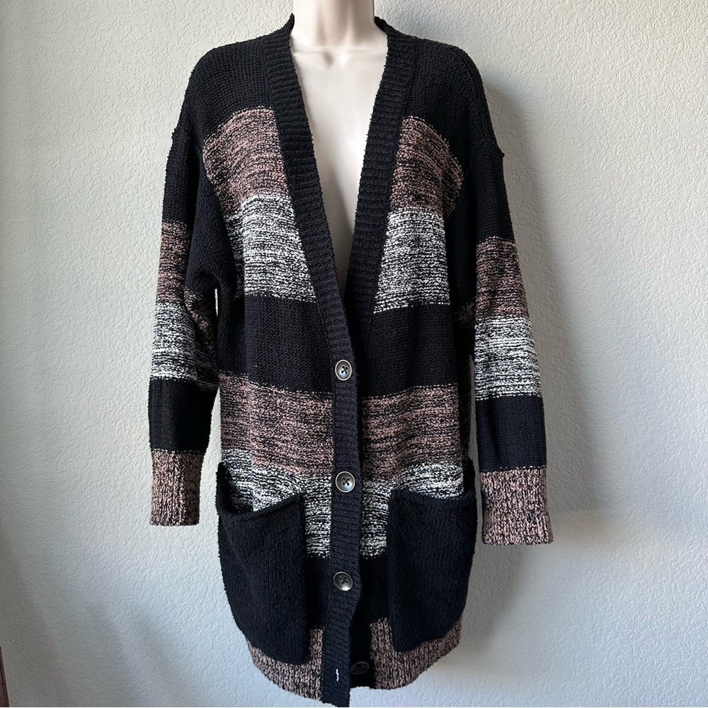 Free People Cotton Stripe Oversized Cardigan Sweater